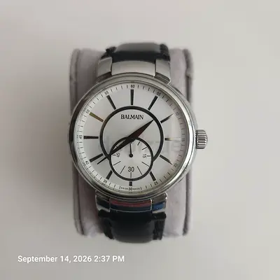 Balmain men's wristwatch with black leather strap - excellent condition