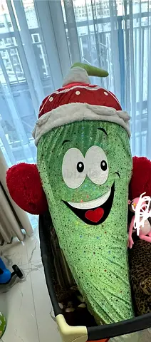 Large Cute Pickle Plush Toy with Santa Hat - new Condition