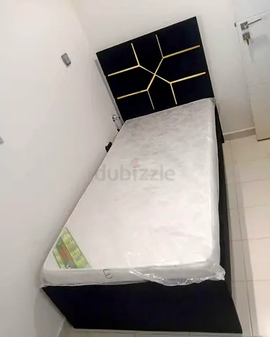 Single bed frame with mattress - modern black headboard
