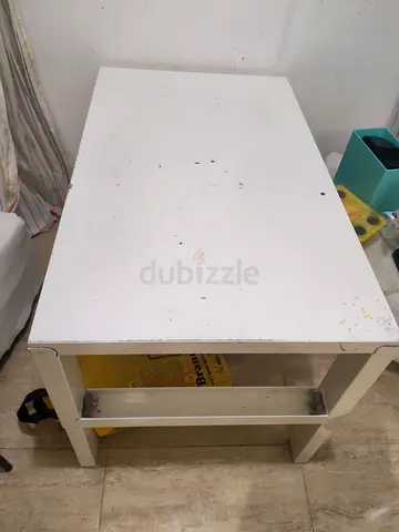 White rectangular wooden kids study table - used