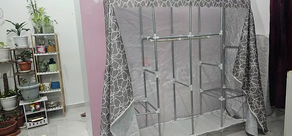 Foldable Fabric Wardrobe/Clothes Organizer with Metal Frame - Good Condition