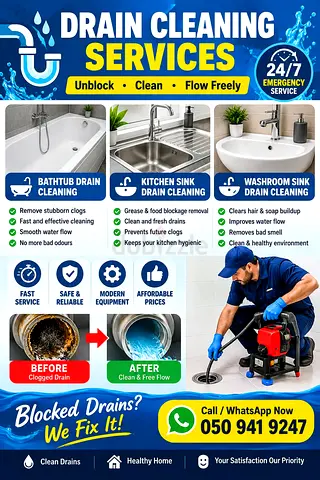 Bathtub drain unblock cleaning service kitchen sink drain cleaning