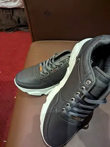 Men's Grey Casual Sneakers with White Sole