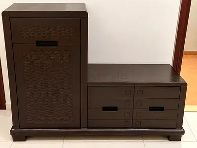 Dark brown wooden cabinet with drawers — good condition