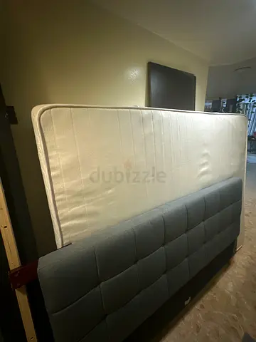 Queen size mattress with upholstered bed frame (used)