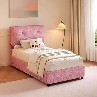 Pillow headboard single size pink boucle bed