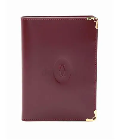 Burgundy Leather Cardholder/Small Wallet with Gold Corner Protectors
