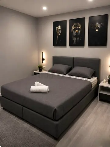 Modern Grey Fabric Upholstered Double Bed