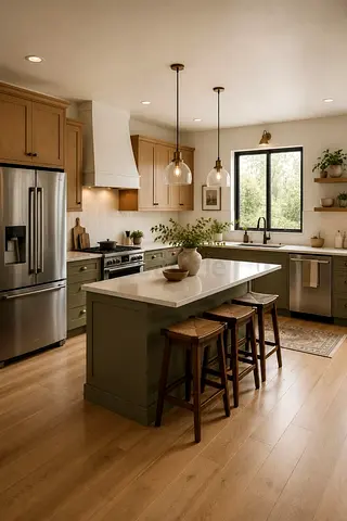 Modern kitchen island with marble top