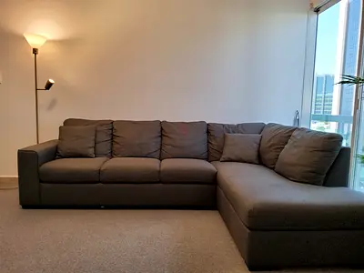 Grey L-shaped Fabric Sofa with Chaise - perfect Condition