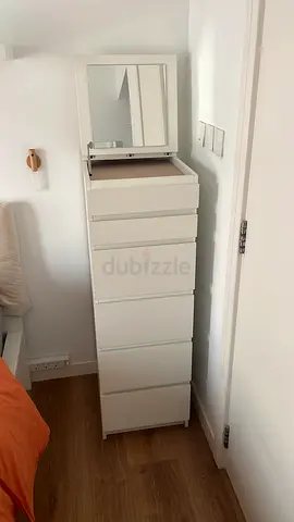 IKEA White Tall Chest of Drawers with Mirror - Good Condition