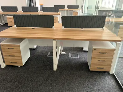 Set of 6 Modern Wooden Office Desks with Under-Desk Pedestals and Dividers
