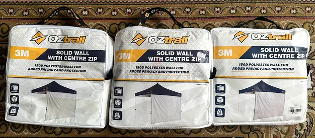 Set of 3 Oztrail 3m Solid Wall with Centre Zip Polyester Walls - New/Unused