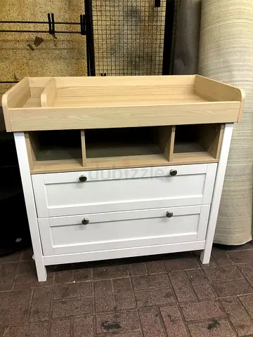 Wooden Baby Changing Table with Drawers - White/Natural