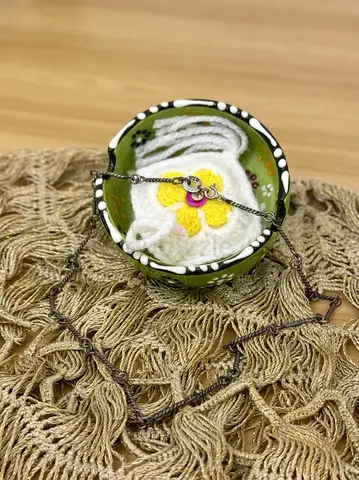 Handmade Crochet Face Mask with Daisy Design - Like New