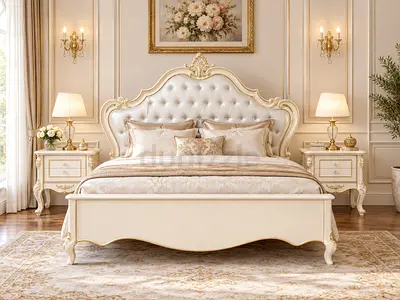 Luxury Ivory White Bedroom Furniture Set | Bed, Wardrobe, Dressing Table & Side Tables