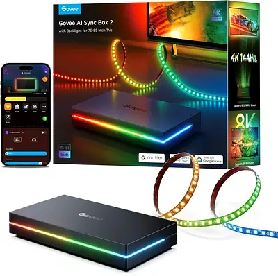 Govee - AI Sync Box Kit, Support HDMI 2.0, RGBIC TV LED Backlight for 75-85 inch TVs, Compatible wit