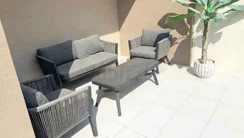 Outdoor 3-piece Lounge Set with Coffee Table - Grey Rope Design