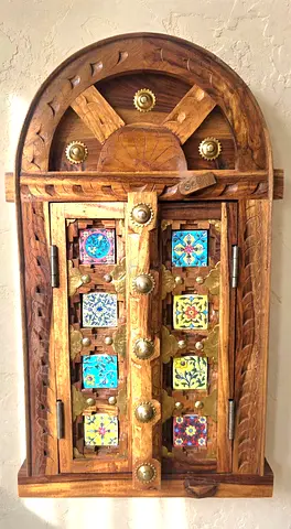 Beautiful brand new rosewood wall hanging Arabian door 30x48 cms big with marble tiles for sale