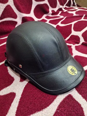 Leather Riding Helmet Cap - Jockey Helmet, Equestrian / Biker cap helmet, black leather, one size