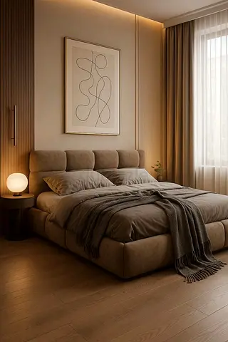 Modern Upholstered Bed Frame with Padded Headboard