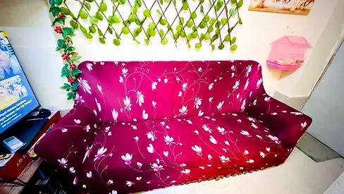 Used 4-Seater Fabric Sofa with Floral Cover - Good Condition