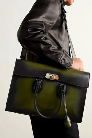 Brand New Berluti Emio Leather Briefcase Vert Verbena