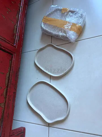 Set of 4 Beige Decorative Trays - Small Accent Serving Dishes