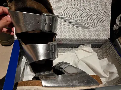 Birkenstock Silver metallic double-strap cork sandals (pre-owned)