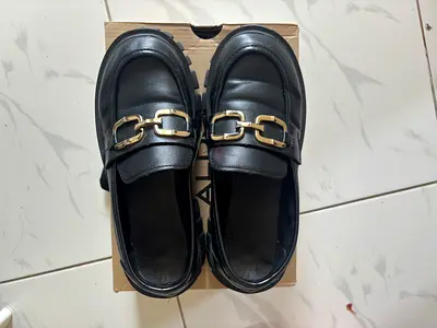 Aldo Black Loafers with Gold Chain Detail