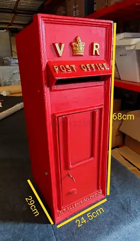 Vintage British VR Red Post Box - Decorative Cast Iron Style (68cm)