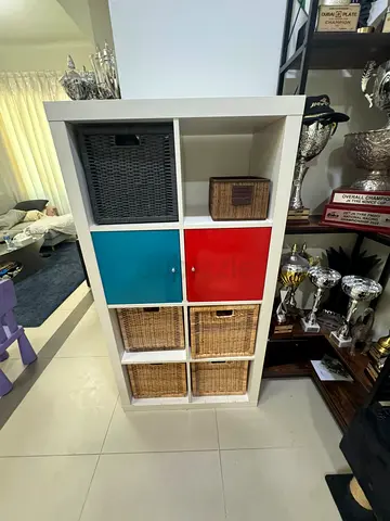 IKEA Kallax-style 8-cube Storage Shelf with Baskets and Doors