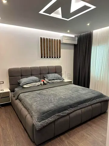 Modern Grey Upholstered Bed with Padded Headboard
