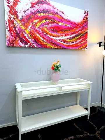 Modern White Entertainment Center with Storage Shelf