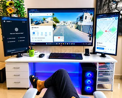 High-end Gaming & Workstation PC Setup with 55" Smart TV + 2x32" Monitors