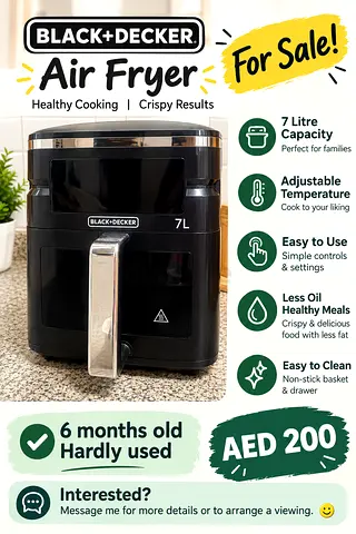 Black+Decker 7L Air Fryer - 6 Months Old, Excellent Condition