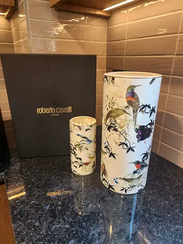 Roberto Cavalli decorative ceramic vase garden birds, Retail $700