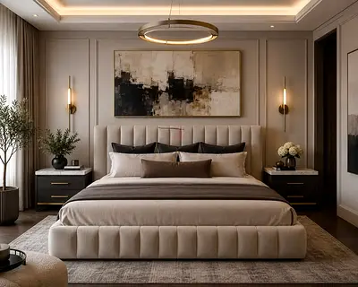 Modern Upholstered Bed Set with Fluted Headboard