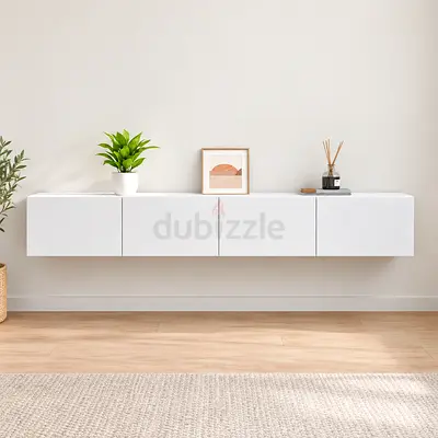 Wall-mounted TV floating storage cabinet - modern white console. Brand new in original box