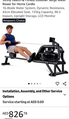 Sunny Health & Fitness Obsidian Surge Water Rower - Read Description