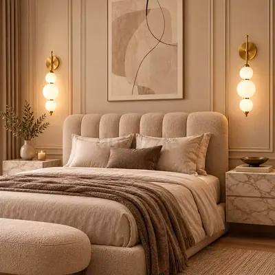 Modern Upholstered Bed Set with Fluted Headboard