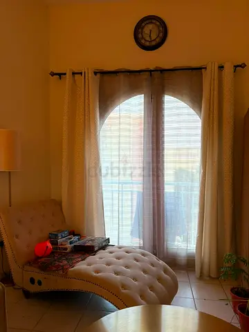 Pair of light beige curtains with sheer blinds - ready to hang