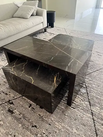 Custom Made Dark Marble Effect Rectangular Coffee Table with Lower Shelf