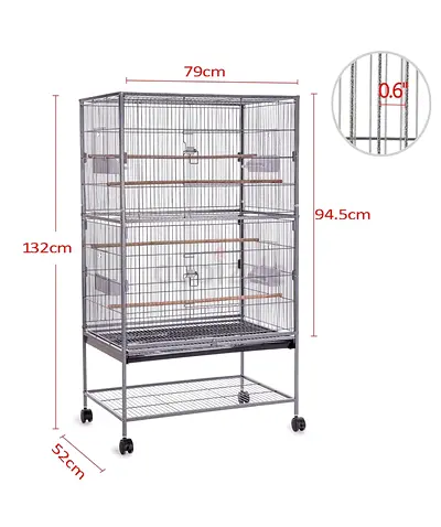 Large Multi-Level Bird Cage on Wheels — 79x52x132cm, 0.6" Bar Spacing