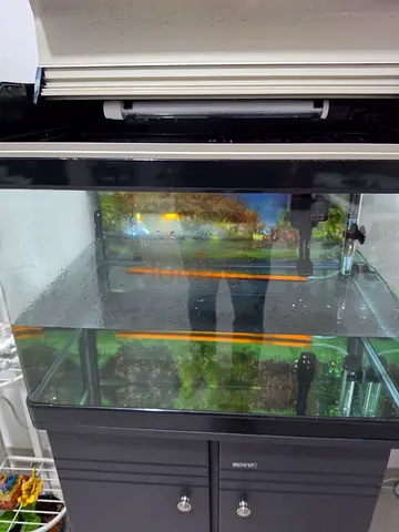 Glass Aquarium Tank with Black Stand, Filter, heater - Good Condition