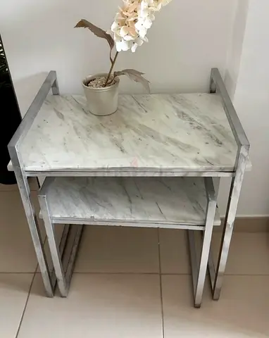 Set of 2 Nesting Side Tables with Marble Effect Top and Chrome Frame