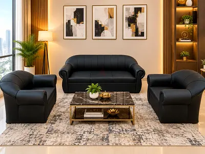 Premium black sofa set in 3+1+1 configuration.