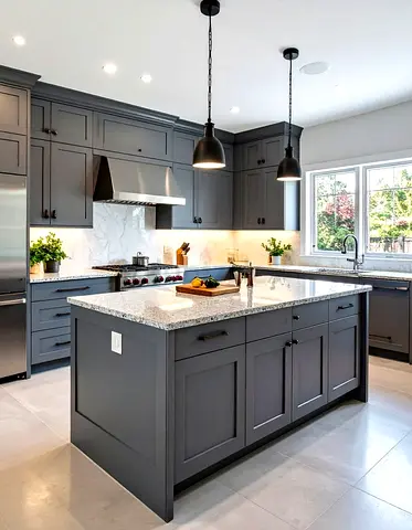 Modern grey kitchen island
