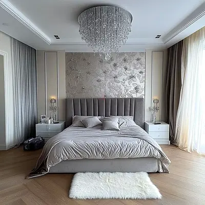 Modern Upholstered Bed Frame with Fluted Headboard