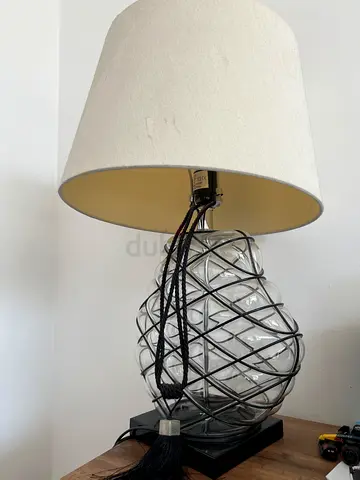 Glass Table Lamp with Fabric Shade - Decorative Bedside Lamp